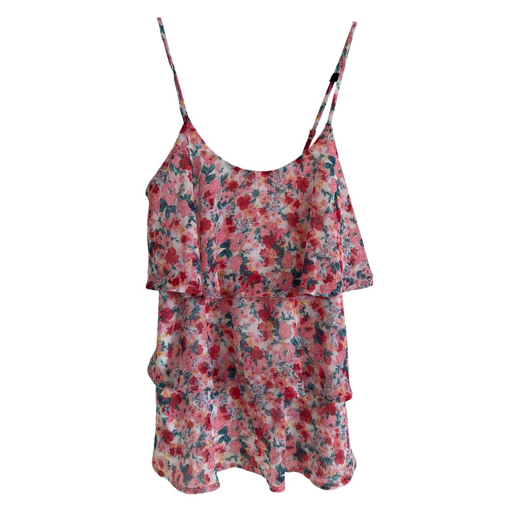 Candies Womens Pink Floral Tiered Ruffle Cami Top Adjustable Straps Size‎ M